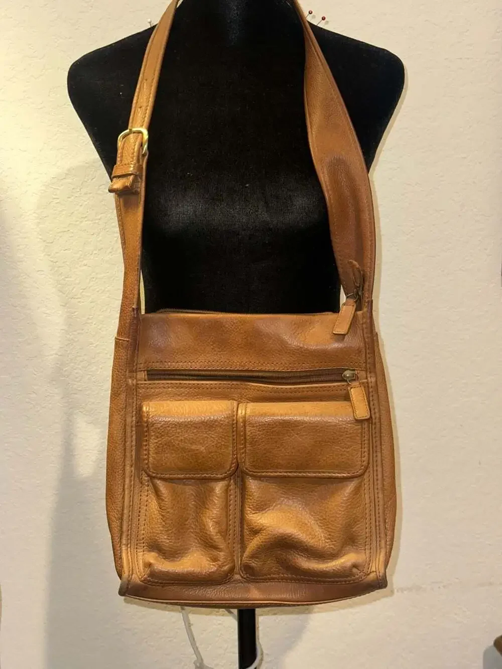 Fossil 75082 Brown Pebbled Leather Messenger Shoulder Bag
